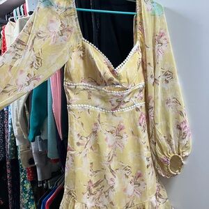 Floral Yellow Dress with Pink Accents